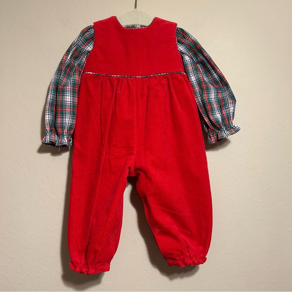 The BEAUFORT BONNET COMPANY RED CORDUROY ROMPER Prestonwood Plaid Set SIZE 0-6 M